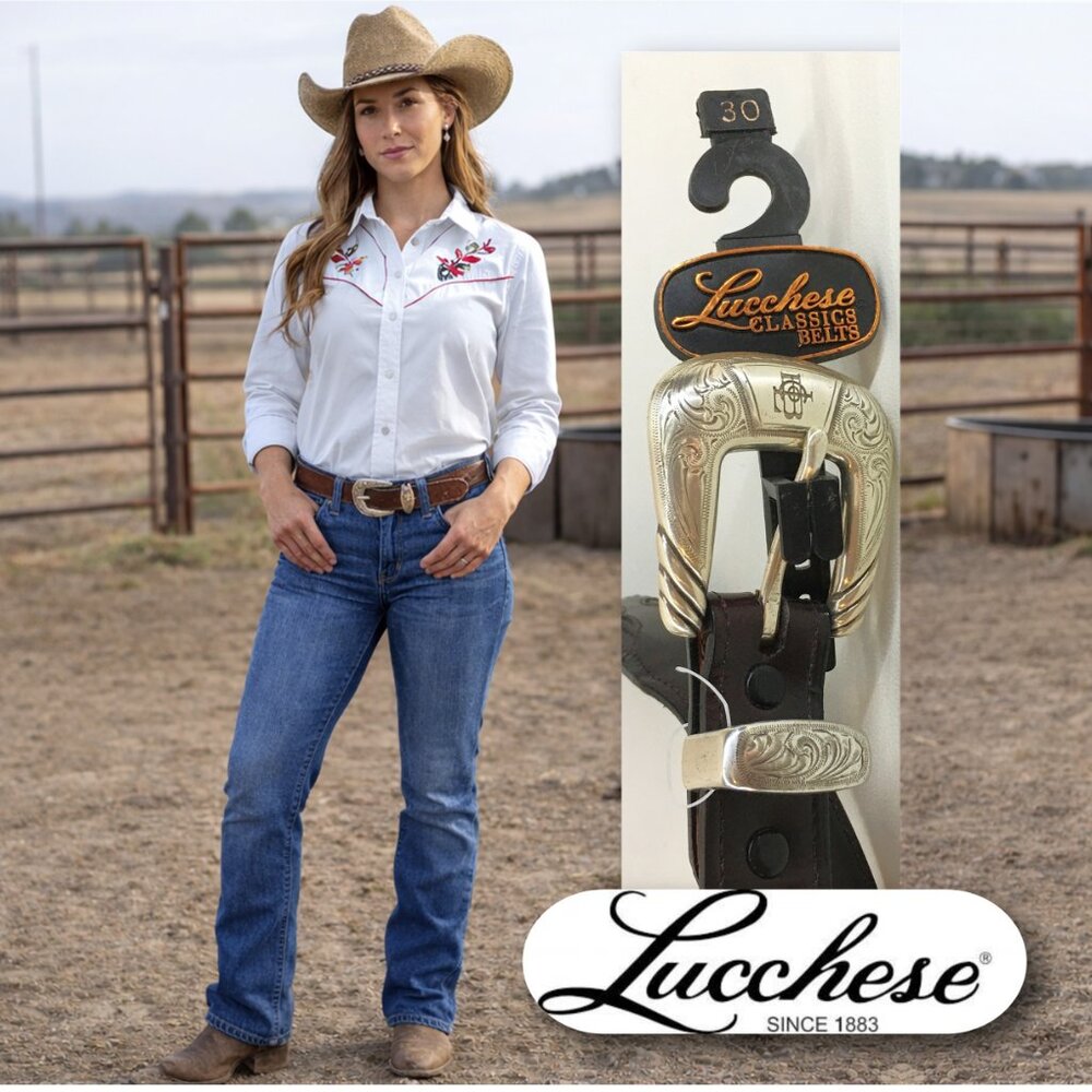 Lucchese Brown Leather Western Belt with Silver Buckle